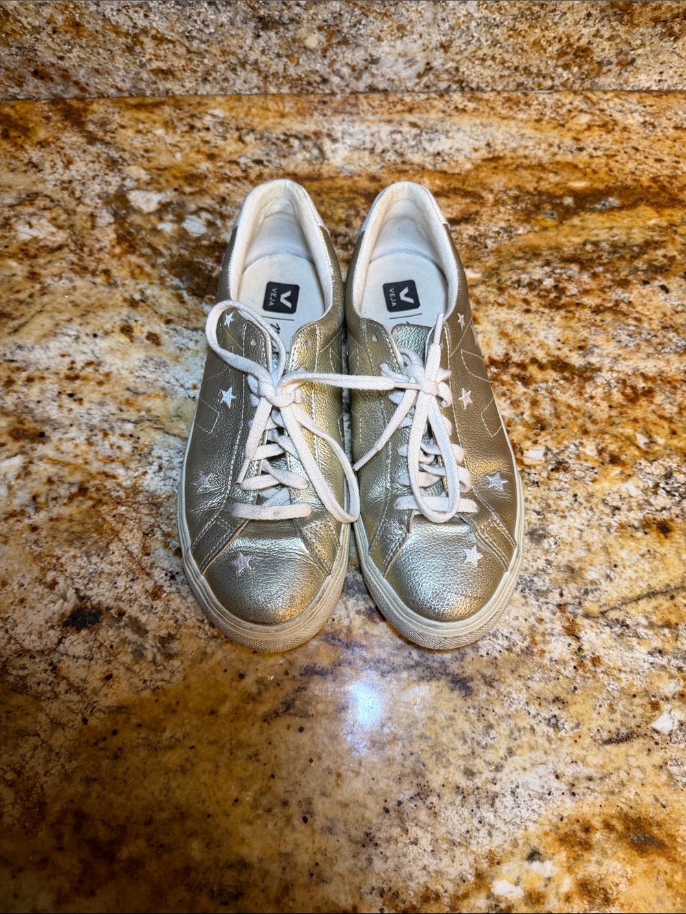 Veja Metallic Silver Star Low-Top Sneakers